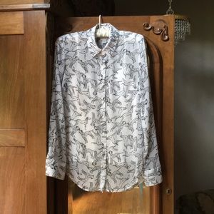 White Dalmatian Print Long Sleeved Blouse